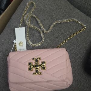 Tory Burch Blush Quilted Crossbody Bag with Gold Chain